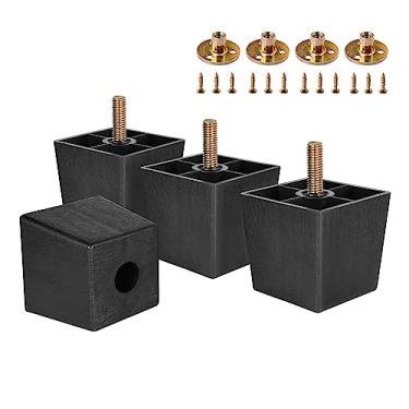 Imagem de Masendelk Parafusos de rosca métrica M8-1,25 Pernas de móveis de plástico 7,6 cm preto quadrado pés de sofá com porcas de placa - Substituição de pés de sofá - Conjunto de 4 pernas de sofá