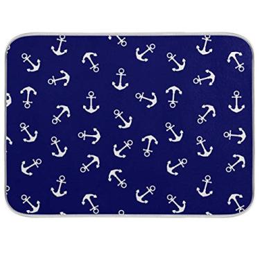 Imagem de Tapete de secagem de louças Nautical Retro Anchors 45 x 60 cm para cozinha, azul-marinho, âncora, oceano, praia, pratos, escorredor de pratos, esteiras, absorventes, acessórios de cozinha de secagem rápida