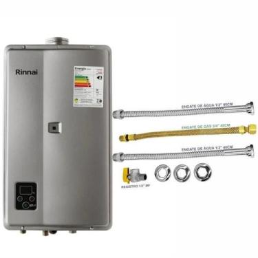 Imagem de Aquecedor De Água a Gás Rinnai 27 Litros E27 PRATA GÁS GN + Kit Ligaçã