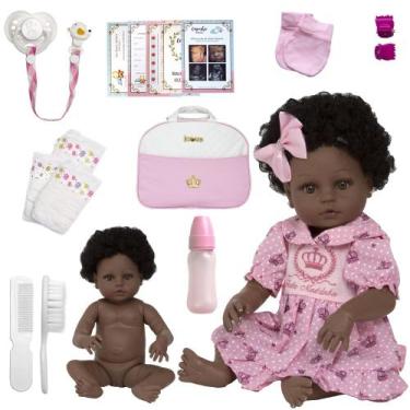 Imagem de Bebê Reborn Menina Baby Negra Acessórios Bolsa Maternidade - Cegonha R
