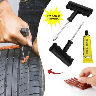 Imagem de Kit Reparo Pneu Remendo Profissional Carro Moto + 3 Macarrão - Aço For