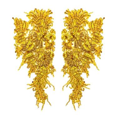 Imagem de Remendos feitos à mão com contas de cristal corpete renda DIY apliques de acabamento para roupas sociais (M12-ouro)