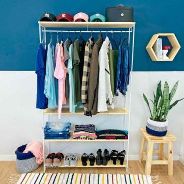 Imagem de Arara Armário Modular Industrial Ample de Ferro e Madeira Natural e Br