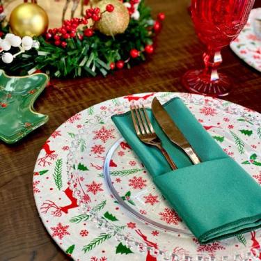 Imagem de Kit Capas de Sousplat e Guardanapos Mesa de Natal Estampada Natalina -