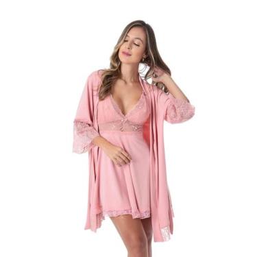 Imagem de Robe De Renda Pijama Feminino Lingerie Sexy Kimono Roupão - Empório Li