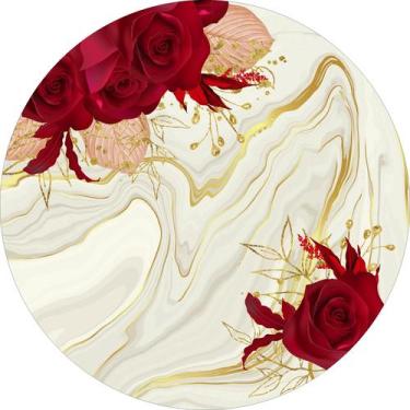 Imagem de Painel de Lona Redondo Rosas e Mármore Ouro - Fabrika de Festa