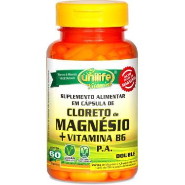 Imagem de Cloreto de Magnésio P.a. + Vitamina B6 Unilife 60 cápsulas de 800mg