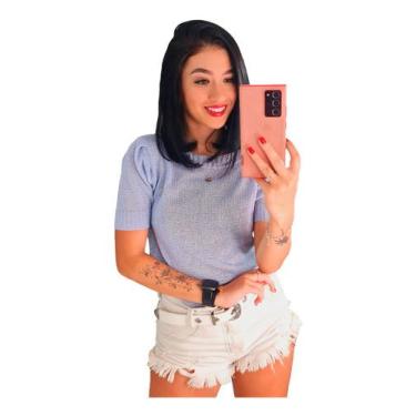 Imagem de Blusa Tricot Feminina Manga Curta Bufante Lurex - Mônica - EUC STORE, 