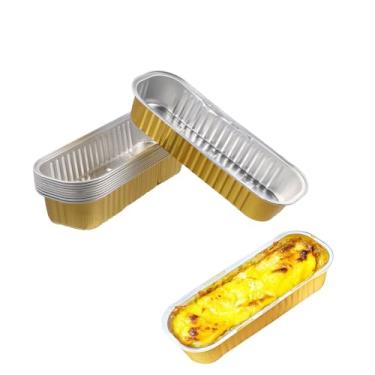 Imagem de GUEDKIKL 10 peças de frigideiras de alumínio descartáveis, frigideira a ar retangular, bandeja de papel de estanho com borda enrolada para assar bolos, pão, bolo de carne, acessórios de cozinha