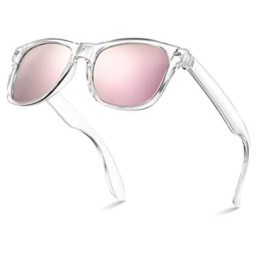 Imagem de LEICO FASHION Óculos de sol retrô polarizados para meninos e meninas de 3 a 12 anos de idade, à prova de estilhaçamento, proteção UV e crianças, Transparente | Revo Rose Gold, One size fits most