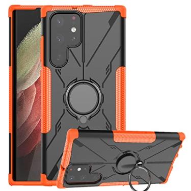 Imagem de Gufuwo Capa de telefone para Galaxy S22 Ultra, capa para Samsung S22 Ultra 5G SM-S908U, suporte de anel de metal, suporte de suporte, capa de proteção para Samsung Galaxy S22 Ultra 5G (laranja)
