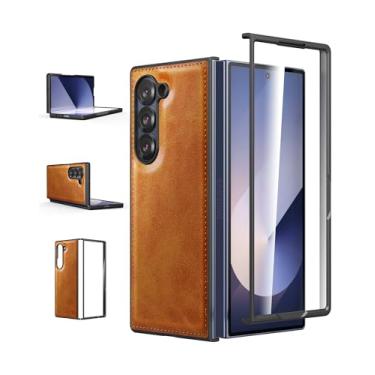 Imagem de Foluu Capa para Samsung Galaxy Z Fold 6, com protetor de tela frontal embutido, couro PU + capa protetora rígida de policarbonato ultrafina durável para Samsung Galaxy Z Fold6 5G 2024 (amarelo)