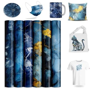 Imagem de Folhas de tinta de transferência infusíveis para prensa de caneca Cricut, papel de transferência de sublimação de mármore azul de 30,5 x 30,5 cm para máquina de prensa térmica, 6 folhas
