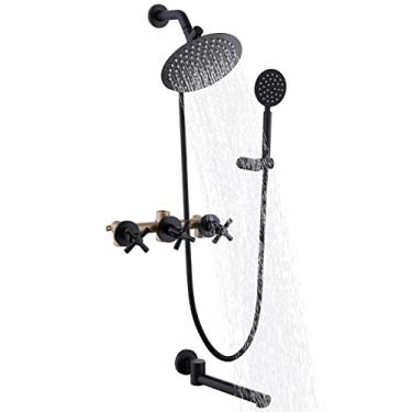 Imagem de FSCEPIXI Conjunto de Torneira de Chuveiro com 3 Alças e Bico de Banheira, Conjunto Completo de Torneira de Chuveiro de Banheira, Kit de Acabamento de Chuveiro com Válvula, Preto Fosco