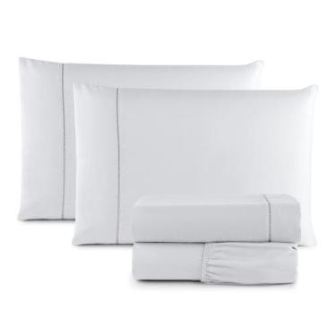 Imagem de Kit Roupa de Cama Lençol Casal King 4 Peças 400 Fios Micropercal Com E