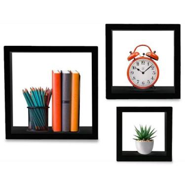 Imagem de Kit 3 Nichos Quadrado Mdf Decoração Quarto Sala Preto - Genus Móveis