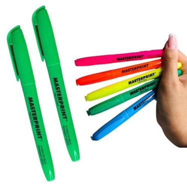 Imagem de Kit 2 Canetas Marca Texto Neon Masterprint Cor Verde Ponta Chanfrada -