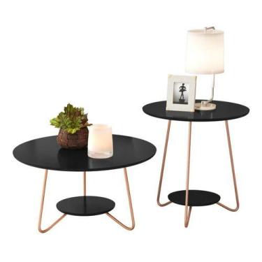 Imagem de Kit conjunto par mesas de centro + mesinha lateral pés em metal varias