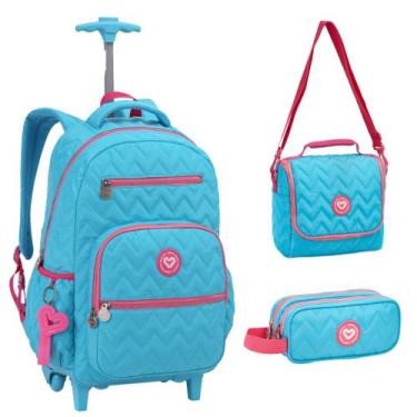Imagem de Kit Mochila Rodas Lancheira Estojo 360º Metalizada Notebook - Seanite,
