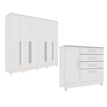 Imagem de Guarda-Roupa 6 Portas Portugal E Comoda 4 Gavetas  Chicago Com Pés Espresso Móveis Neve