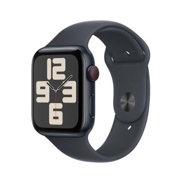 Imagem de Apple Watch SE GPS + Cellular • Caixa meia-noite de alumínio – 44 mm • Pulseira esportiva meia-noite – P/M