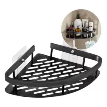 Imagem de Suporte de Canto para Banheiro Prateleira Porta Shampoo De Parede Com Adesivo Instalação Sem Furos