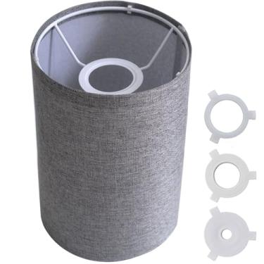 Imagem de Abajur de pano abajur redondo abajur de linho natural capa de lâmpada de mesa pequena para decorar candeeiro de mesa e luminária de chão (cinza claro redondo)