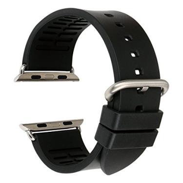 Imagem de REZERO Pulseira de relógio compatível com Apple Watch de 49 mm, 45 mm, 44 mm, 42 mm, 41 mm, 40 mm, 38 mm, pulseira de relógio de borracha fluorosa com fivela de aço inoxidável de substituição para iWatch SE Series 8, 7, 6, 5, 4, 3, 2, 1