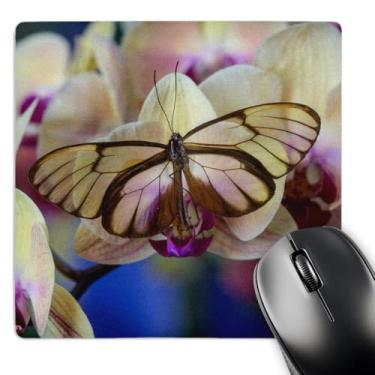 Imagem de 3dRose Mouse pad borboleta e orquídea com asas de vidro, 20 x 20 cm (mp_228383_1)