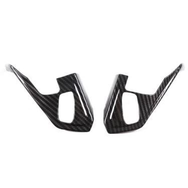 Imagem de Capa de moldura de botão de volante apta para Chevrolet Corvette C8 2020-2023, ABS painel de volante de carro moldura guarnição, 2 peças (padrão de fibra de carbono - adequado para três botões)