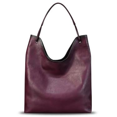 Imagem de Bolsa de couro genuíno grande para mulheres, Hobo, bolsa de ombro de couro vintage, bolsas para notebook, Roxa, Large