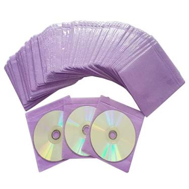 Imagem de Pacote com 100 capas premium para CD DVD, material não tecido grosso e dupla face refil capa de plástico para pastas de armazenamento de CD e DVD (roxo)