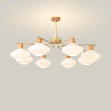 Imagem de Lustre Sputnik de metal com acabamento cromado nórdico dourado moderno LED redondo de vidro luminária de pendurar decoração de madeira vintage para restaurante sala de estar