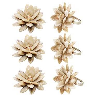 Imagem de FEKIDO Conjunto de 6 Anéis de Guardanapo de Mármore, Porta-Guardanapos com Anel de Flor de Concha Bege Suculenta, Decoração de Mesa Rústica Costeira Bohu para Reunião Familiar, Dia (, Branco)
