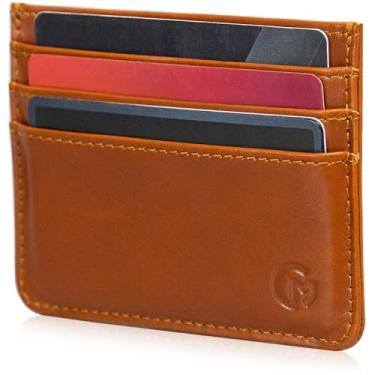 Imagem de Carteira fina e minimalista de couro legítimo com proteção RFID, Bronzeado, One Size, Carteira para cartão