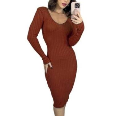 Imagem de Vestido feminino tricô quentinho Inverno manga longa-Feminino