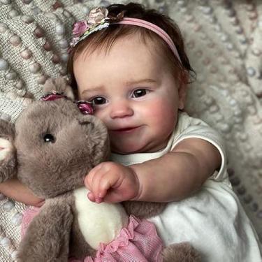Imagem de KEGUOF Bebê Reborn Menina,reborn Bebe Realista Recem Nascido - 20 Polegadas 50cm Sorriso Olhos Abertos Reborn Boneca De Silicone Original Traga Uma Garrafa E Chupeta Magnética,Olhos castanhos,Pano