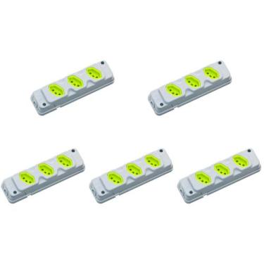 Imagem de Kit C/5 - Tomada Barra Fiolux 2P+T. 20A. Tripla Cinza/Verde