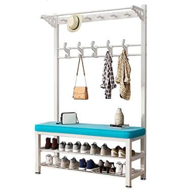 Imagem de Cabide para cabide de cabide 3 em 1 com banco de sapatos, 182 cm com banco de armazenamento, organizador de prateleira de armazenamento de entrada com 9 ganchos