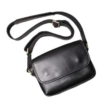 Imagem de Bolsa de ombro masculina de couro vintage diária Bolsa masculina simples crossbody Bolsa bolsa retrô de couro(Black)