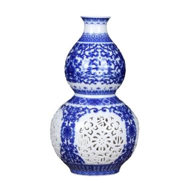 Imagem de Vaso de cerâmica vazado azul e branco pastel de porcelana, vaso de cerâmica de camada única feito à mão de mesa - vaso de cuia azul e branco