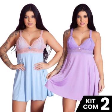 Imagem de Kit 2 Camisolas de Amamentação Renda Fecho Prático Pós Parto Gestante 