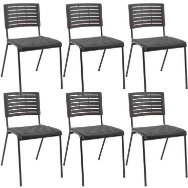 Imagem de Kit 06 Cadeiras Empilhável Fixa Escritório Multiuso Base Preta Kimi P03 Preto - Lyam Decor