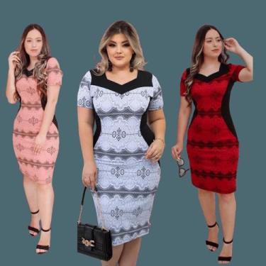 Imagem de Kit 3 Vestido Evangelico Plus Size Confortavel Feminino Estampado Mode
