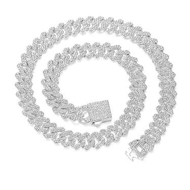 Imagem de Yunhazit Corrente cubana masculina Ice Out Miami Cubana Banhado a Prata/Ouro Zircônia Cúbica Bling Corrente Hip Hop para Mulheres, 16 inch, Zinco, Zircão