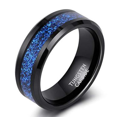 Imagem de TRUMIUM Anéis de casamento de tungstênio masculinos de 8 mm de ouro rosa/preto/azul aliança de casamento altamente polida com bordas chanfradas, ajuste confortável tamanho 7-13