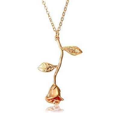 Imagem de Colar com pingente de flor de rosa, banhado a ouro 18 K, joia de rosa, presente para mulheres e meninas, Metal
