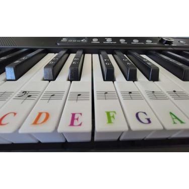 Imagem de Adesivos de teclado de piano para teclas 88/61/54/49/37, letras grandes multicoloridas, adesivos de piano para notas de aprendizagem, letras removíveis de teclado de piano, etiqueta de notas para