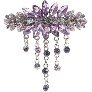 Imagem de Grampo Enfeites De Cabeça Para Casamento Chapéus Para Mulheres Capacete De Cristal Presilhas De Strass Para Mulheres Capacete De Strass Clipe De Mola Vintage Roxo Liga Noiva
