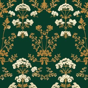 Imagem de XRUIBZI Papel de parede floral verde descasque e cole papel de parede floral vintage folha dourada papel de contato para armário impermeável papel de parede autoadesivo para cozinha bancada parede